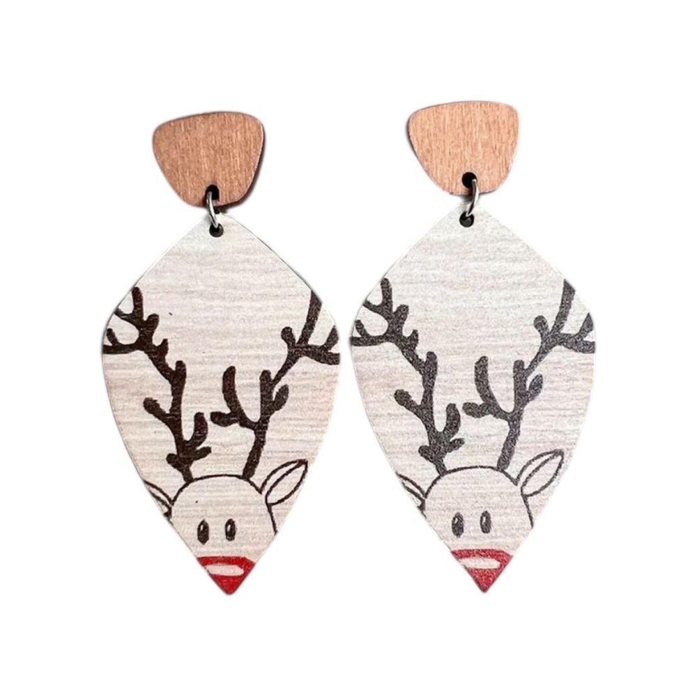 Rudolph Painted Wood Dangle Earrings